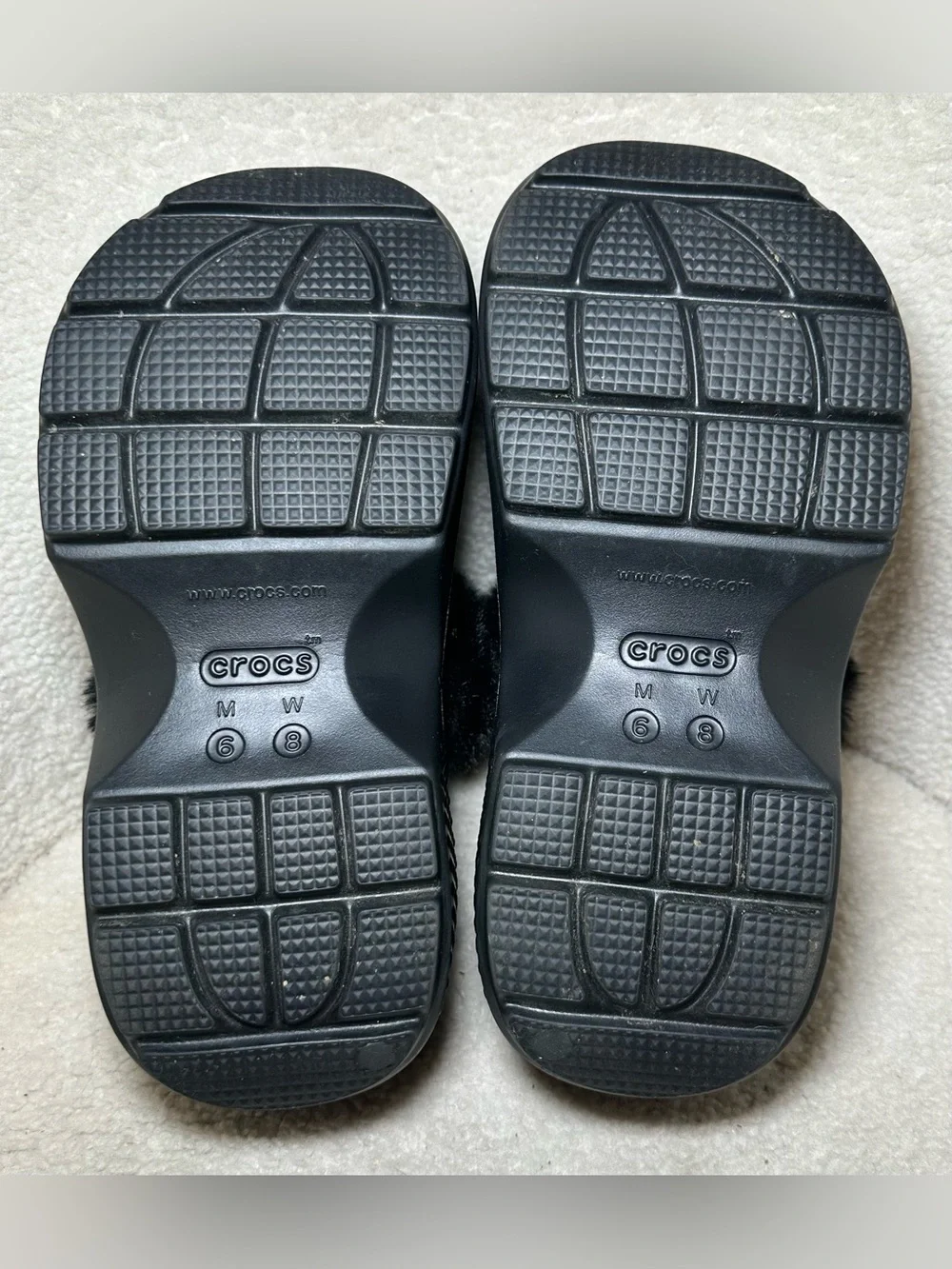 Crocs Stomp Lined Clog Black Faux Fur Platform Shoes Y2K Goth Punk Chunky Emo 8